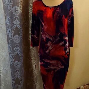 Cato Size M Geometric Paintbrush Strokes Purple Orange Black White Pull On Dress